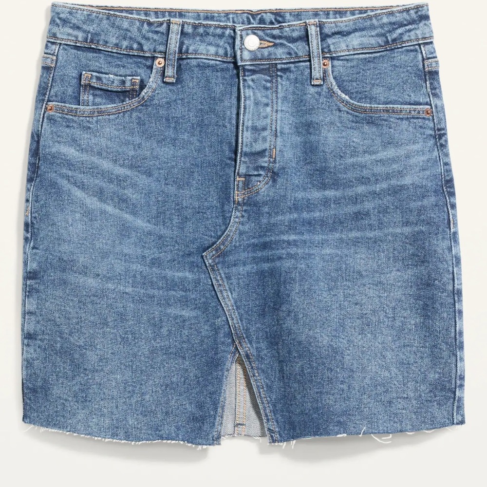 NWT Old Navy high-Waisted Button-Fly OG Straight Split-Front Cut-Off Jean Skirt
